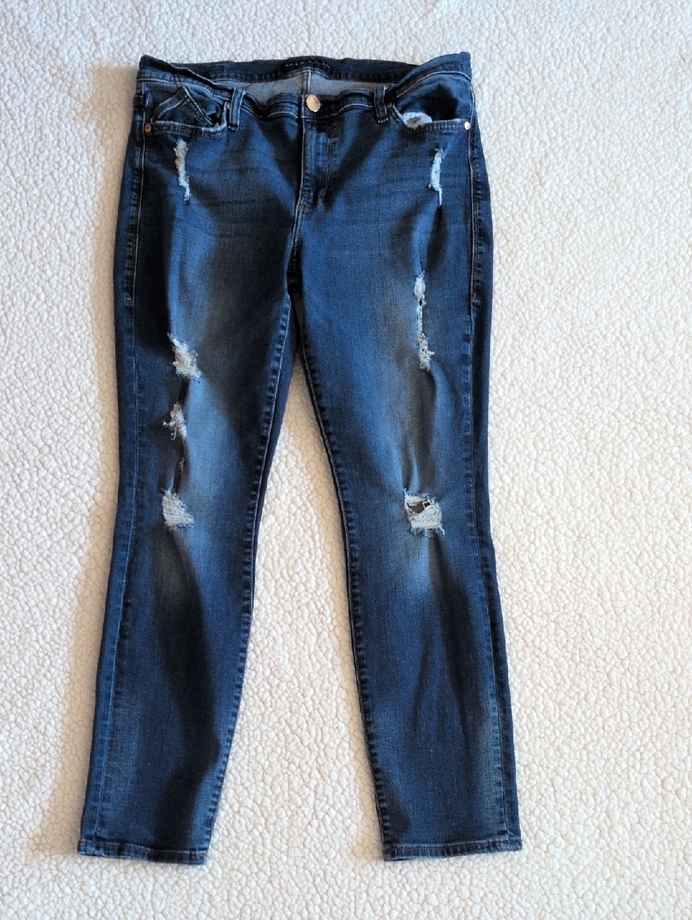 Rock& Republic Berlin Distressed Acid Washed Denim High-rise Ankle Skinny Jeans